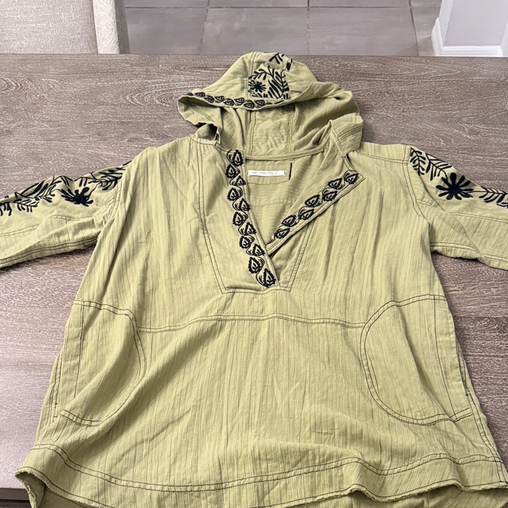 We The Free Green Hooded Top with Black Embroidery